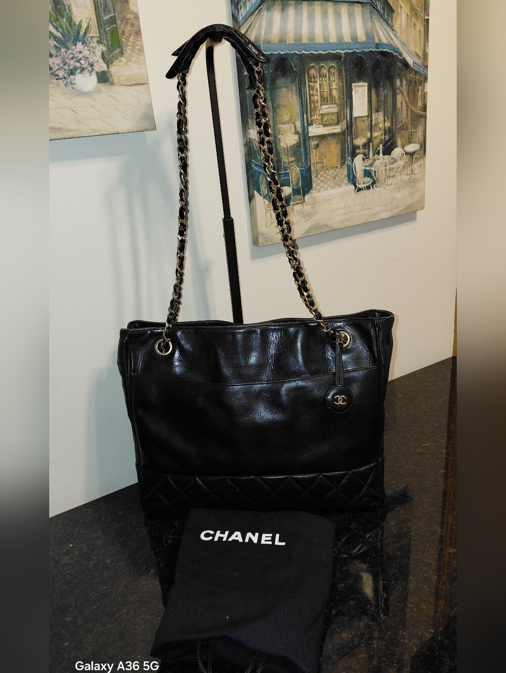 CHANEL Black Matelasse Chain Coco Mark Lambskin Leather GVC!